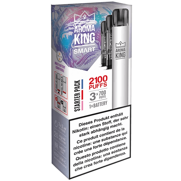 Aroma King SMART Starter Pack kaufen | 2100 Puffs | 3 Pods + Batterie Aroma King SMART Starter Pack kaufen | 2100 Puffs | 3 Pods + Batterie